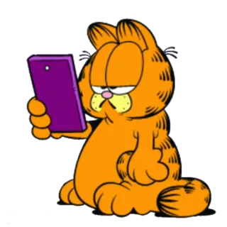 📱 Garfield cat, orange, cartoon, phone, annoyed whatsapp sticker