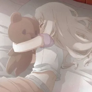 💘 menina, dormindo, anime, urso de pelúcia, cama telegram sticker