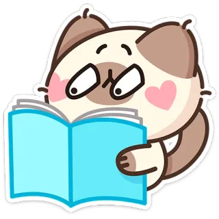 😳 chat, lecture, livre, mignon, autocollant, dessin animé, animal telegram sticker