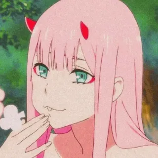 ❤️ Zero Two Darling in the Franxx Anime, Cheveux roses, Cornes de diable, Fille, Personnage, Zero Two, Darling in the Franxx telegram sticker