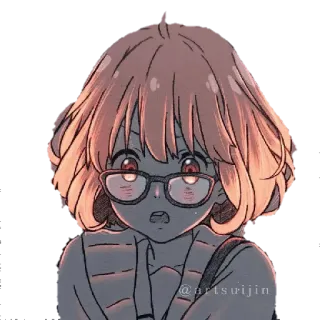 😳 @artswijin Аниме, Девушка, Очки, Искусство, Иллюстрация, Мило, Манга telegram sticker