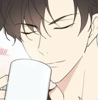😌 uomo, bere, caffè, illustrazione, cartone animato, bevanda telegram sticker