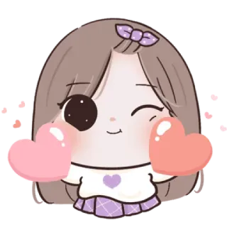 🌙 Cartoon, Schattig, Meisje, Harten, Sticker whatsapp sticker