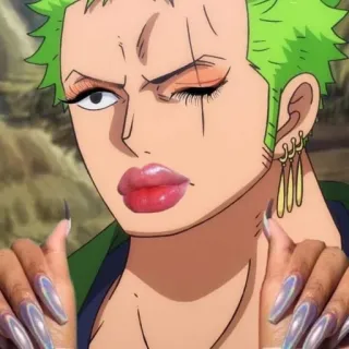 😒 Zoro One Piece Аниме, Ван Пис, Зоро, Макияж, Ногти, Наклейка whatsapp sticker