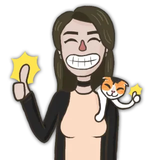 👍 mulher, gato, polegar para cima, estrela, adesivo, fofo, desenho animado telegram sticker