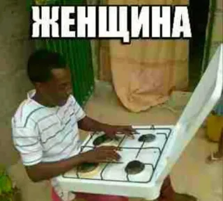 🤑 ЖЕНЩИНА woman, stove, cooking, funny, meme whatsapp sticker