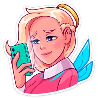 📱 Mercy Overwatch Mercy, オーバーウォッチ, ビデオゲーム, 天使, 電話, ステッカー telegram sticker