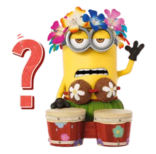 ❓ Minion Despicable Me minion, hula, drum, flowers, cartoon telegram sticker
