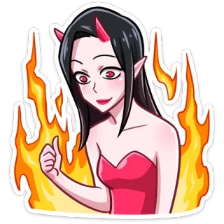 👍 quỷ, lửa, cô gái, sừng, ác quỷ whatsapp sticker