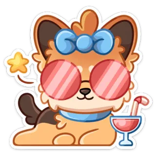 😎 anjing, lucu, kartun, kacamata, minuman, bintang, stiker whatsapp sticker