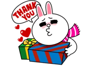 😘 Cony THANK YOU cony, line friends, спасибо, кролик, подарок, сердечки, милый whatsapp sticker