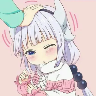 🥴 Kanna Kamui Miss Kobayashi's Dragon Maid anime, kanna kamui, dragon maid, cute, head pat, kawaii, anime girl whatsapp sticker
