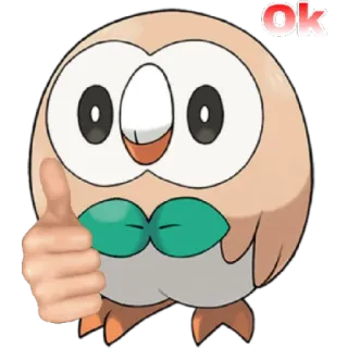 😁 Rowlet Pokemon ok pokemon, animal, cartoon, ok, thumbs up, bird, owl telegram sticker