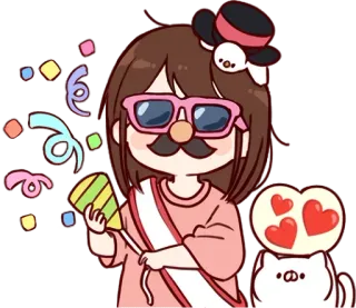 🥳 cartoon, girl, cute, party, hearts, confetti telegram sticker