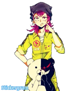 🤔 Kazuichi Souda Danganronpa Аниме, Манга, Danganronpa, Казуичи Сода, Персонаж, Механик, Розовые волосы whatsapp sticker