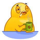 😑 Курение, Сигарета, Кофе, Ленивый, Уставший, Желтый персонаж, Утро telegram sticker