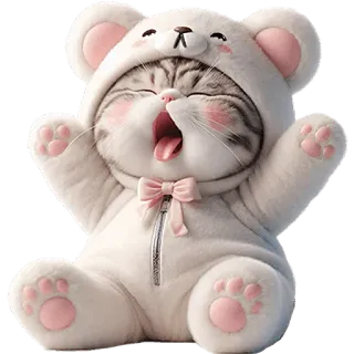🥱 kat, schattig, dier, sticker, kawaii, berenkostuum, gapen telegram sticker
