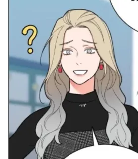 🌟 mulher, cabelo loiro, ponto de interrogação, desenho animado, expressão, fofo, sorrindo whatsapp sticker