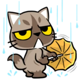 🌦 cat, sad, umbrella, rain, cute, cartoon, animal telegram sticker
