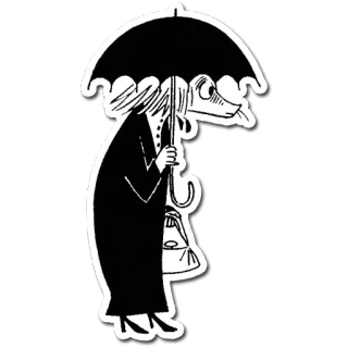 ☂ Mrs. Fillyjonk Moomins Moomins, Sra. Fillyjonk, dibujos animados, paraguas, blanco y negro telegram sticker