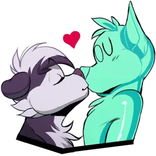 💋 furry, anthropomorphic, kiss, love, heart, cute, cartoon, romance telegram sticker
