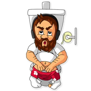 😰 inodoro, hombre, dibujos animados, barba, baño, sentado whatsapp sticker