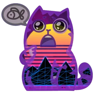 🥺 Cats кот, рыба, ретро, вейпорвейв, животное, милый, наклейка whatsapp sticker