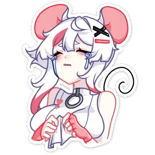 😭 chica anime, orejas de ratón, llorando, triste, anime telegram sticker
