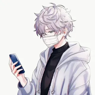 😐 anime, mask, boy, phone, illustration, character, teen, cartoon telegram sticker