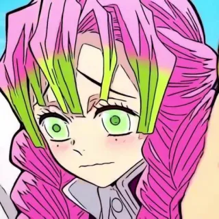 💚 Mitsuri Kanroji Demon Slayer Anime, Demon Slayer, Mitsuri Kanroji, Pelo rosa, Ojos verdes, Pilar del Amor telegram sticker