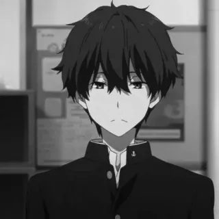 🕸 Anime, Menino, Preto e branco, Uniforme escolar, Retrato, Mangá telegram sticker