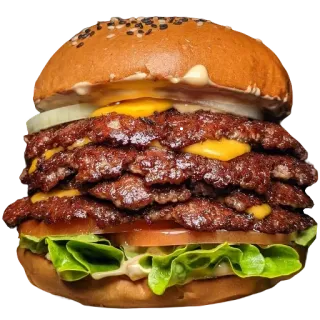 😃 burger, jedzenie, kanapka, cheeseburger, mięso, pomidor, sałata, cebula, sezam telegram sticker