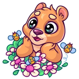 💐 orso, carino, animale, fiori, api, adesivo telegram sticker