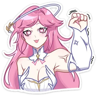 💪 Anime, chica, pelo rosa, ángel, brillo, dibujos animados, lindo telegram sticker
