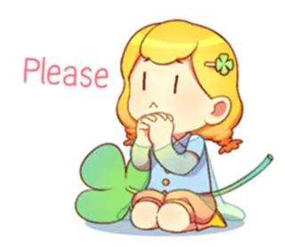 🙏 Please クローバー, 女の子, 幸運, お願い, かわいい, リクエスト, 漫画 whatsapp sticker