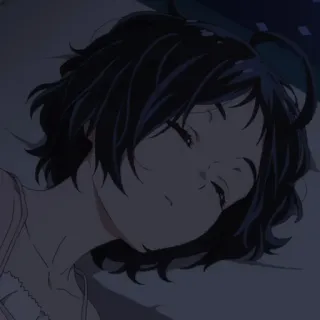 🥚 アニメ, 睡眠, 女の子, 黒髪 telegram sticker