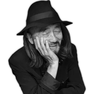 😌 Yohji Yamamoto Yohji Yamamoto, moda, diseñador, sombrero, blanco y negro telegram sticker