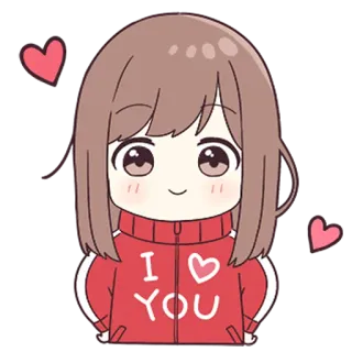 ❤️ I ♡ YOU anime girl, love, heart, cartoon, kawaii, cute whatsapp sticker