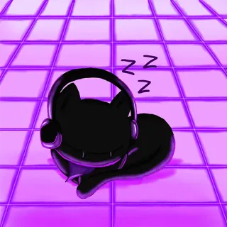 😴 zzz кот, спящий, наушники, фиолетовый, стикер, милый telegram sticker