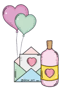 💚 @dew_art 하트, 풍선, 러브레터, 병, 미술, 귀여운, 하트들, 카드 telegram sticker