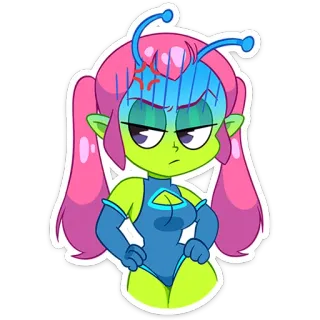 😒 Alien, Garota, Desenho animado, Bravo, Personagem, Adesivo, Bonito telegram sticker