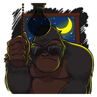 🌚 Gorilla, Tier, Mond, Nacht, Cartoon telegram sticker