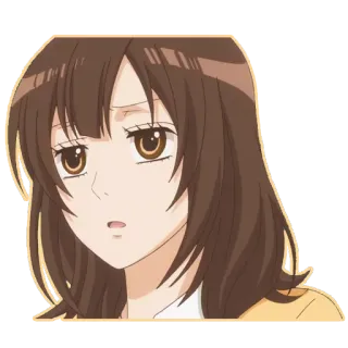 😒 anime, woman, brown hair, concerned, sticker whatsapp sticker