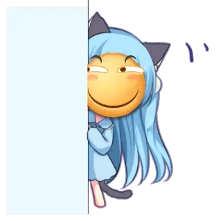 😶 fille anime, emoji, cheveux bleus, dessin animé, sticker, oreilles de chat whatsapp sticker