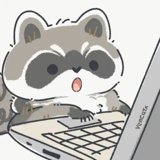 💻 raccoon, computer, animal, cute, typing, cartoon telegram sticker