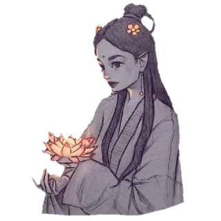 🌸 эльф, фэнтези, лотос, цветок, рисунок, искусство, иллюстрация, эскиз telegram sticker