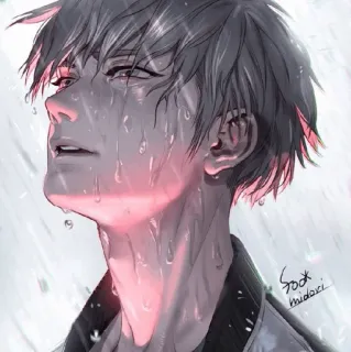 😭 Sook Midori Аниме, Грустный, Дождь, Плачущий, Эмоциональный, Портрет, Мужчина, Иллюстрация telegram sticker