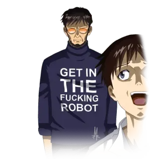 🔷 Shinji Ikari Neon Genesis Evangelion GET IN THE FUCKING ROBOT Anime, Robot, Mecha, Evangelion, Shinji, Serio, Arrabbiato telegram sticker