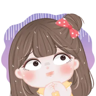 🍓 卡通, 女孩, 流汗, 紧张, 担心, 可爱, 插图 telegram sticker
