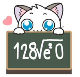 🤓 128√e²0 gato, matemática, equação, álgebra, kawaii, fofo, coração whatsapp sticker